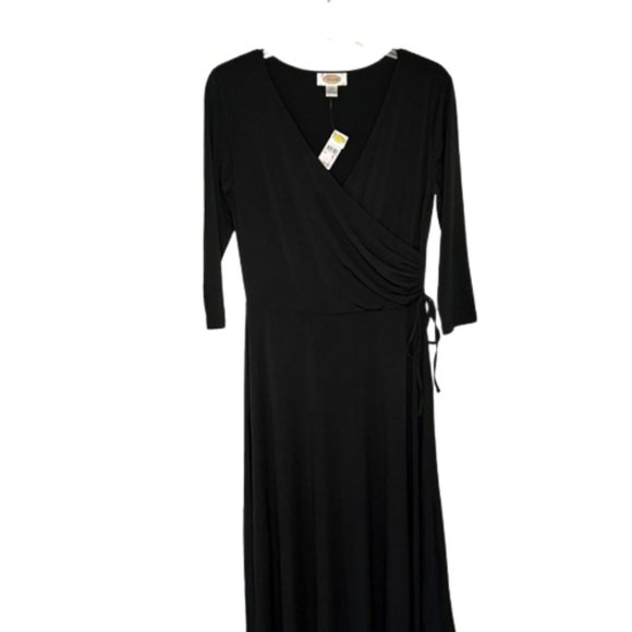 Talbots Jersey Ruched Crossover Top Fit/Flare Midi Dress - Black - 6 - Picture 1 of 11